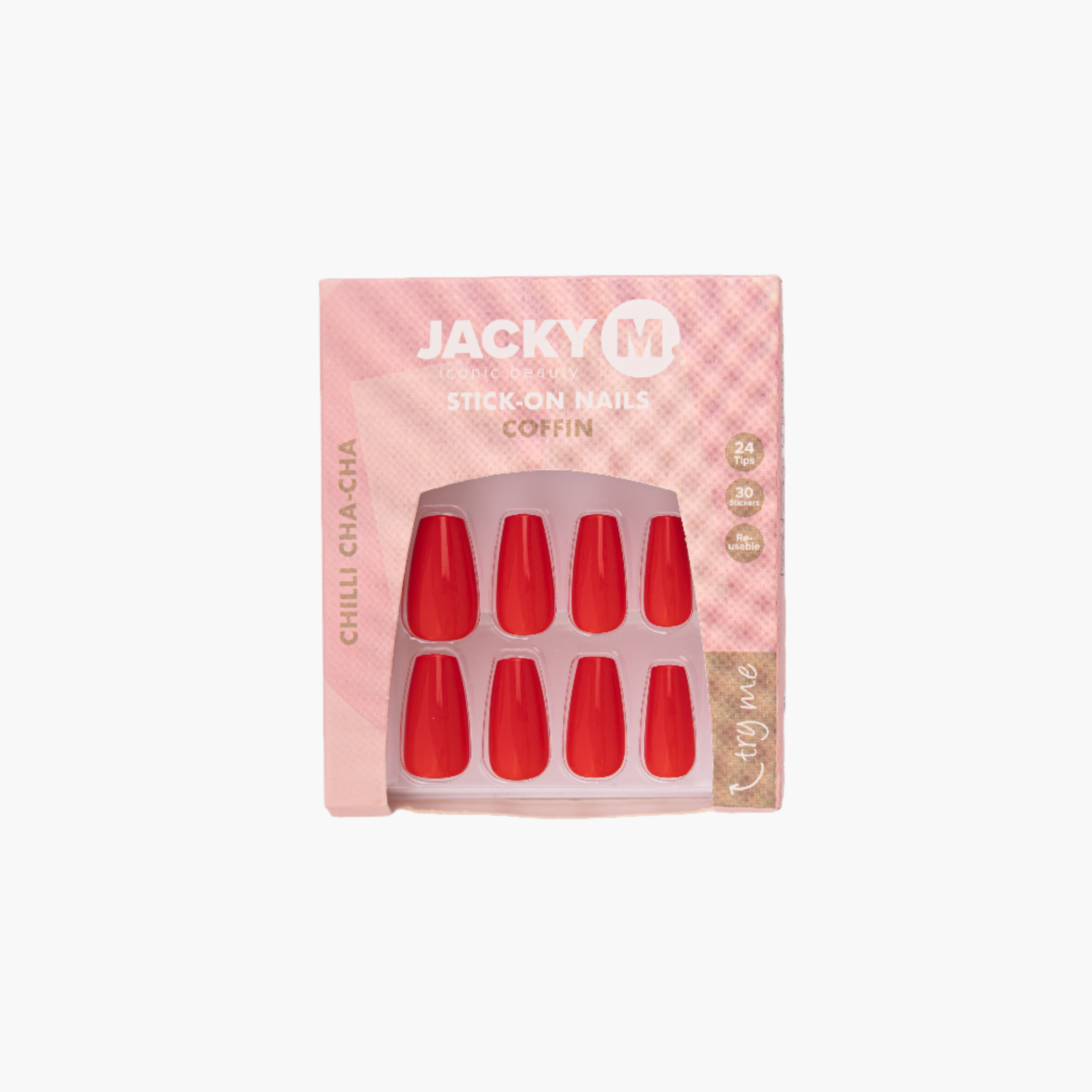JACKY M. Stick-on Nails verpakking met 24 kunstnagels vorm: Coffin kleur: Chili Cha-Cha