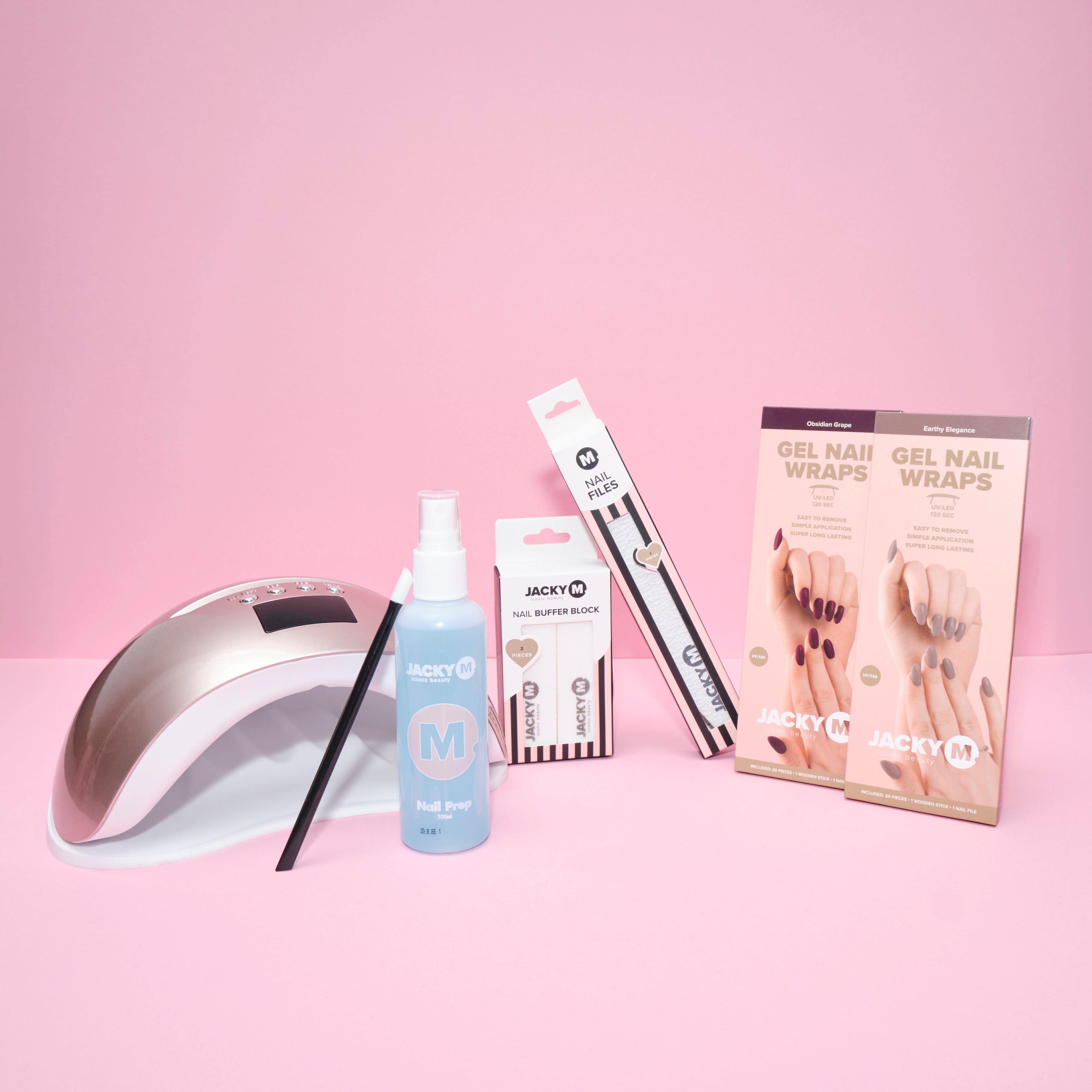 Everything you need for gel nails at home: Gel Nail Wraps Master set. Including UV/LED Lamp, Gel Nail Wraps, Nail Prep and other nail tools.