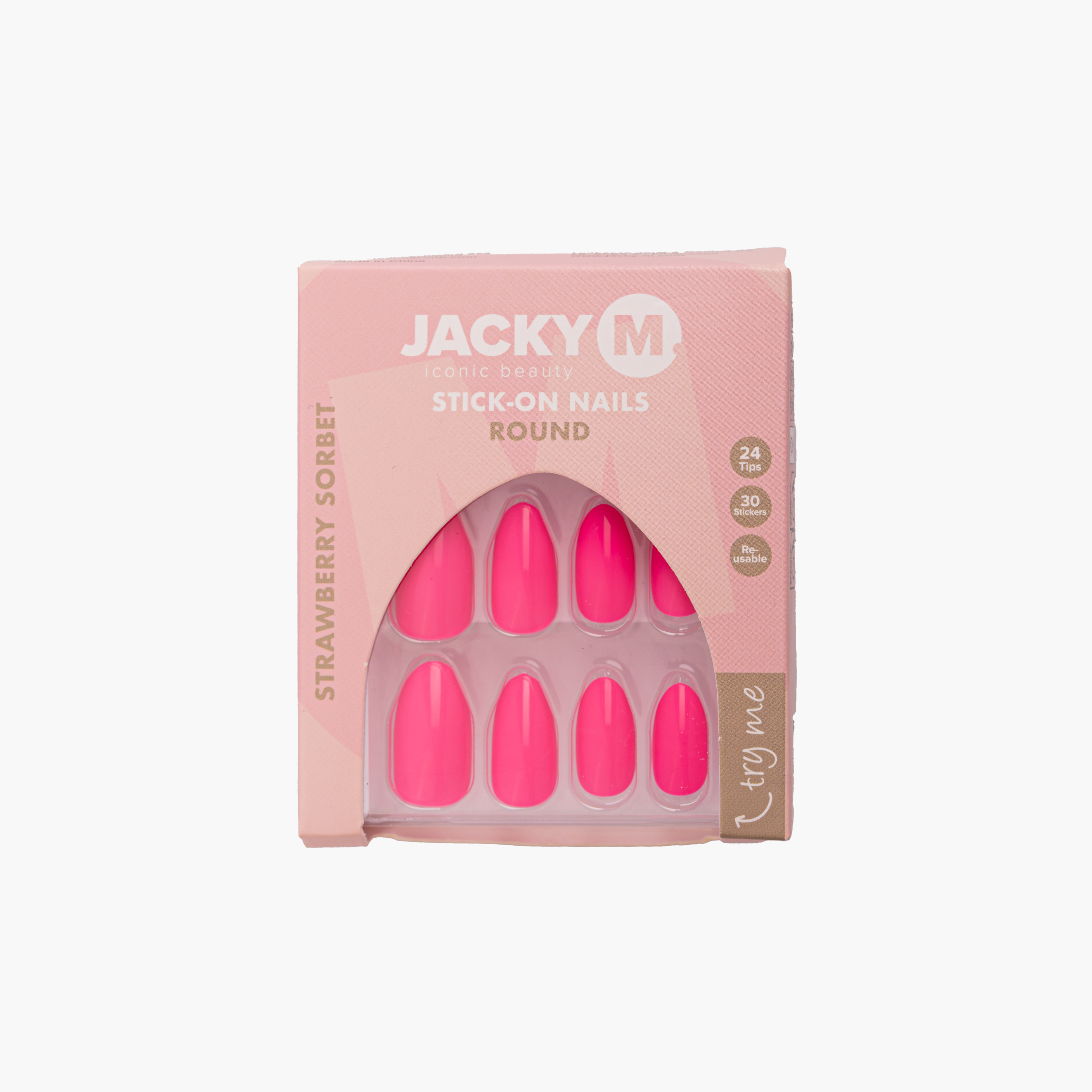 JACKY M. Stick-on Nails Round Strawberry Sorbet 24pcs