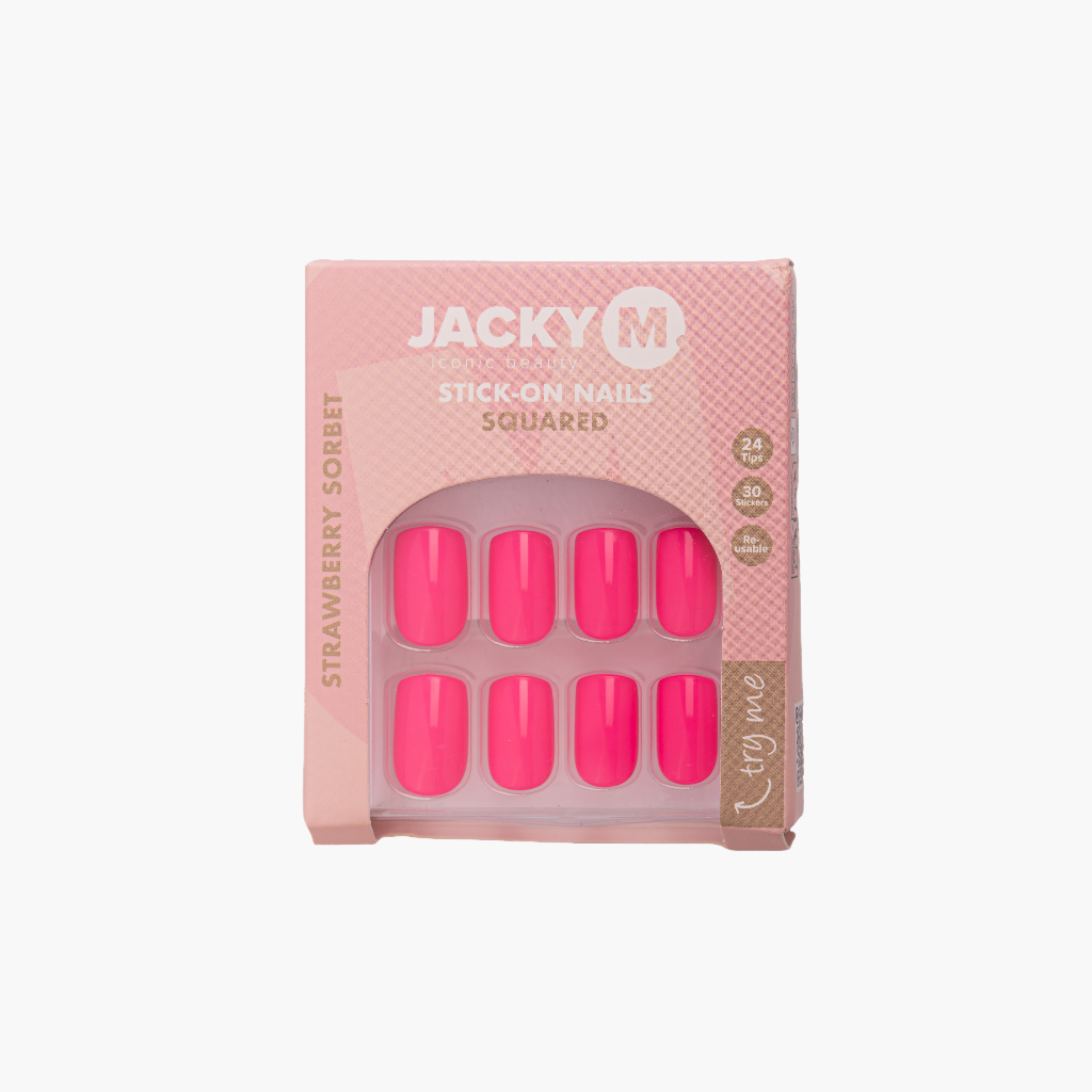 JACKY M. Stick-on Nails verpakking met 24 kunstnagels vorm: Squared kleur: Strawberry Sorbet