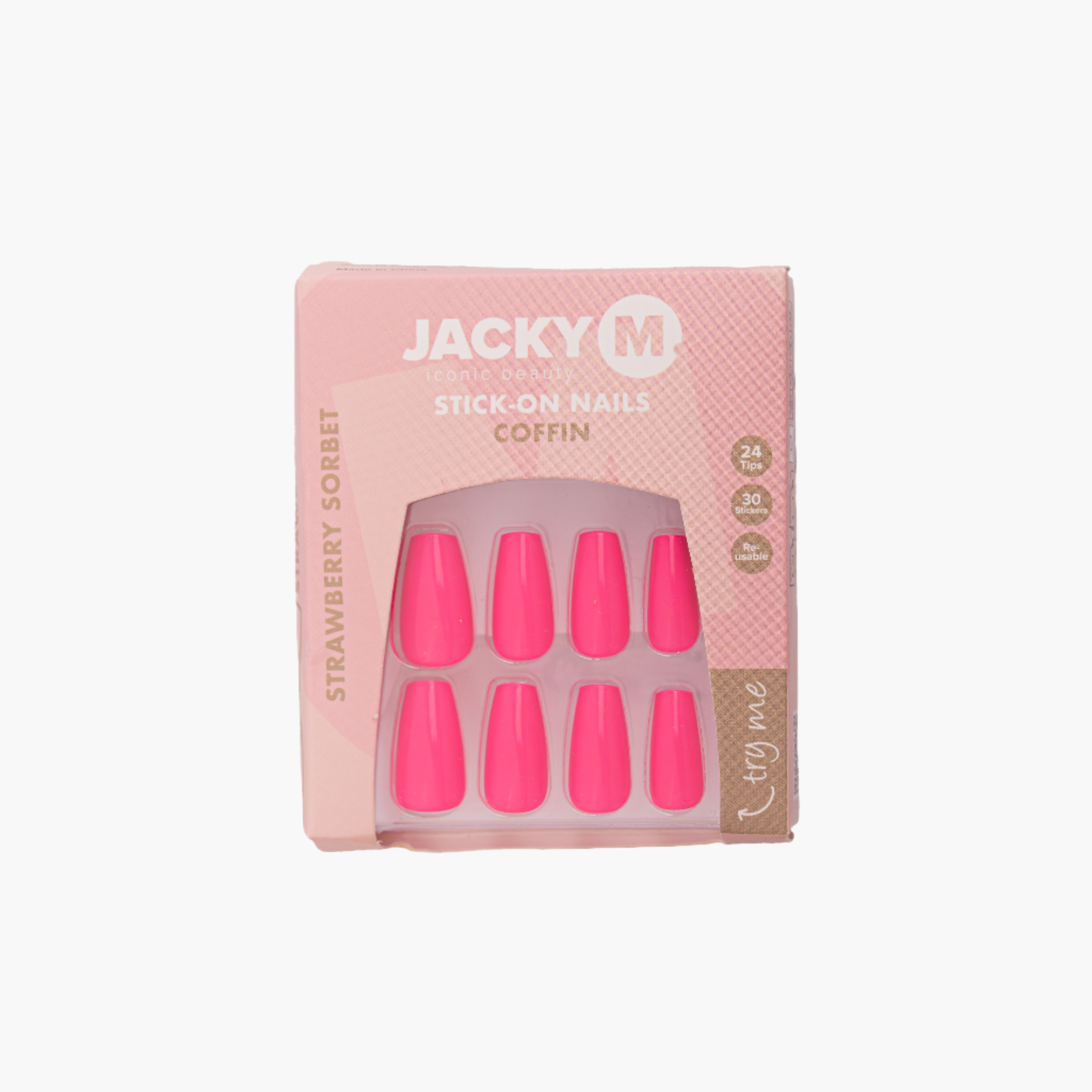 JACKY M. Stick-on Nails verpakking met 24 kunstnagels vorm: Coffin kleur: Strawberry Sorbet