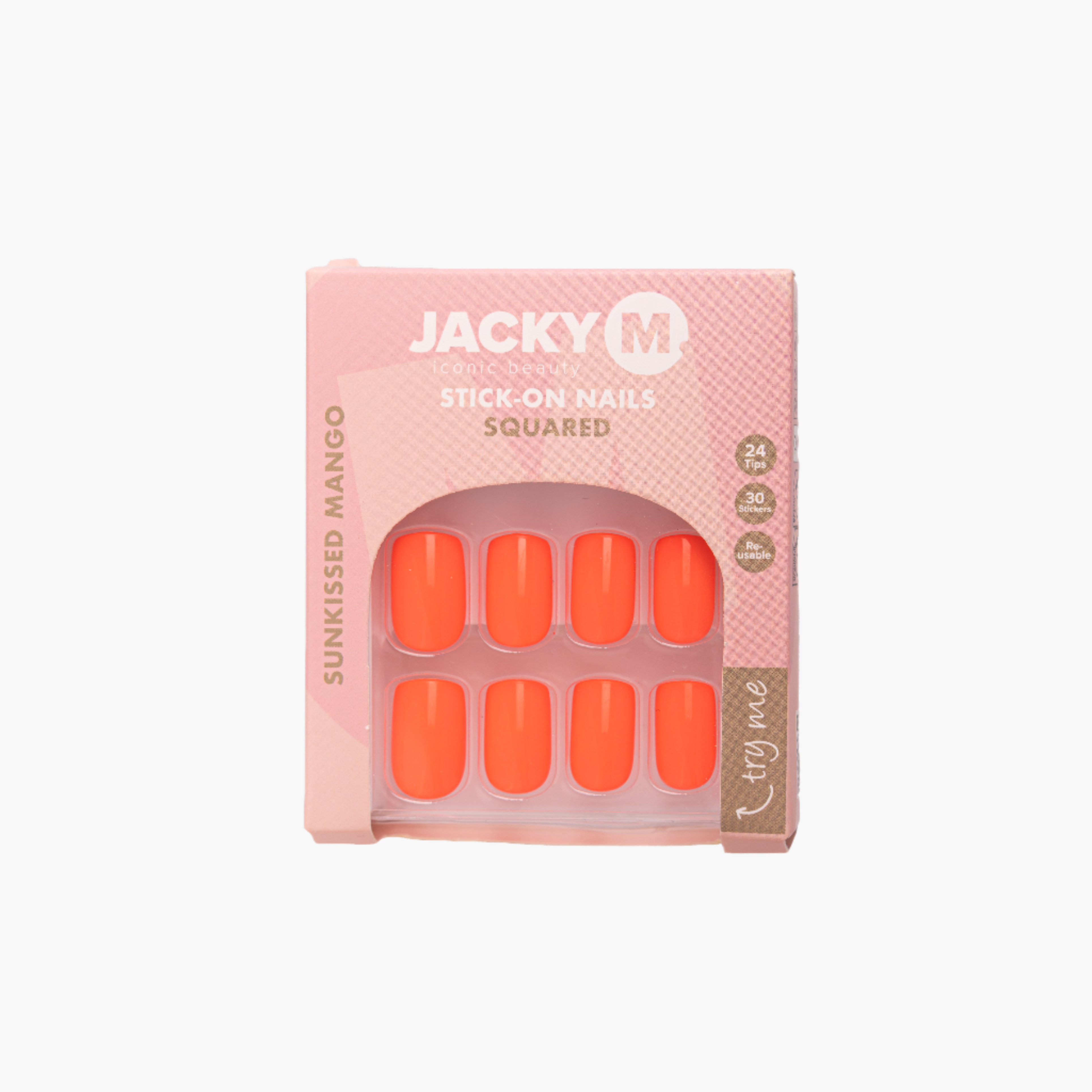 JACKY M. Stick-on Nails verpakking met 24 kunstnagels vorm: Squared kleur: Sunkissed Mango