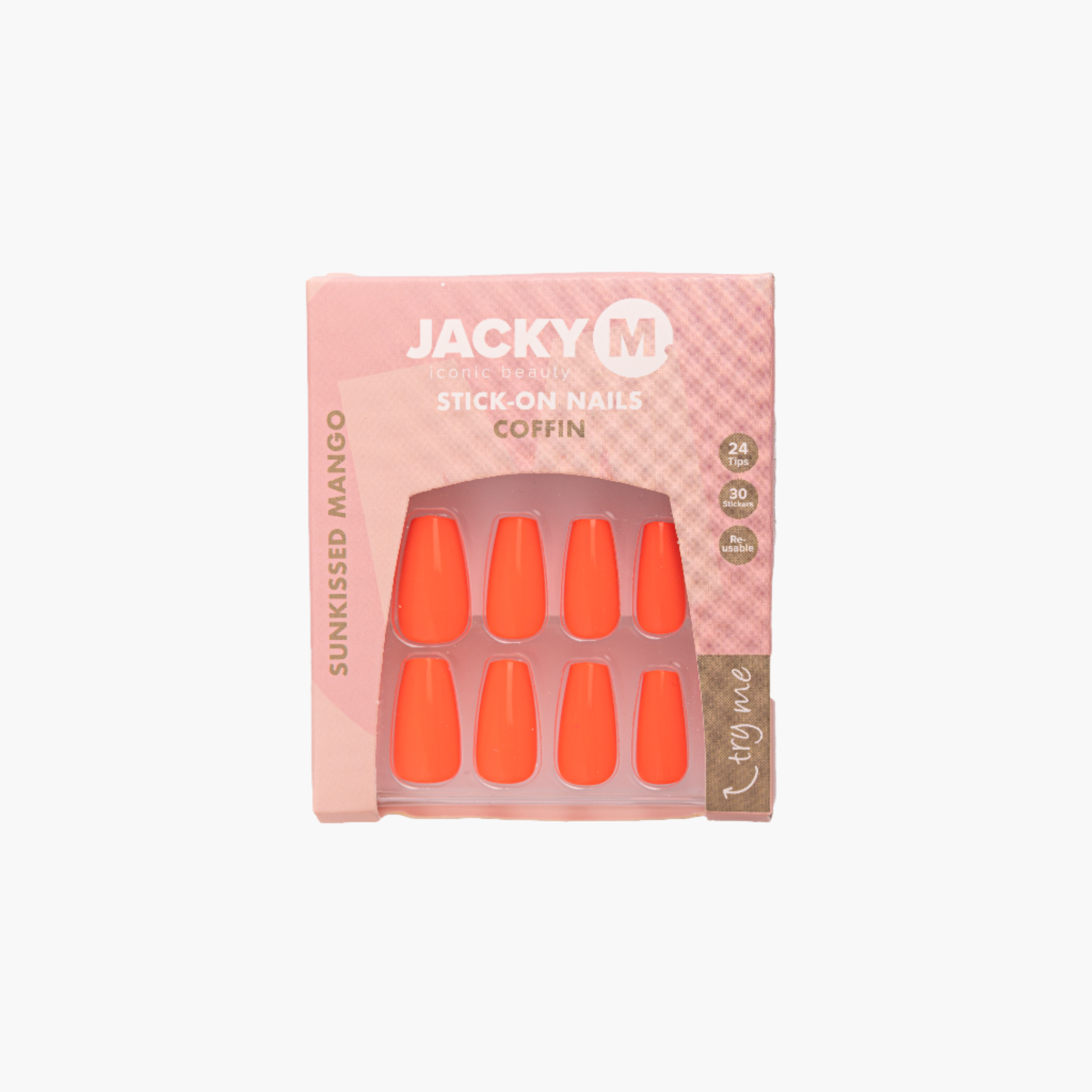 JACKY M. Stick-on Nails verpakking met 24 kunstnagels vorm: Coffin kleur: Sunkissed Mango