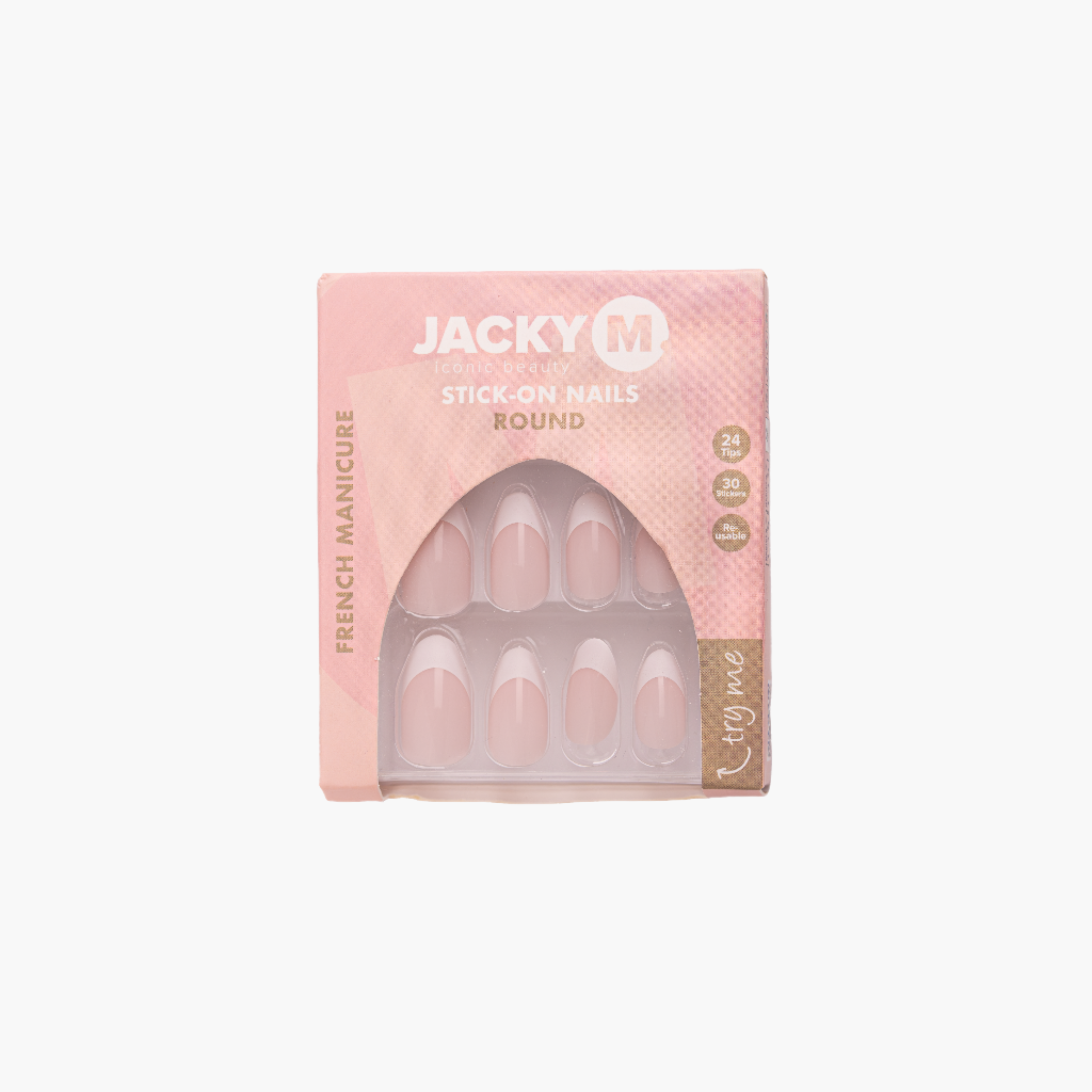 JACKY M. Stick-on Nails Round French Manicure 24pcs