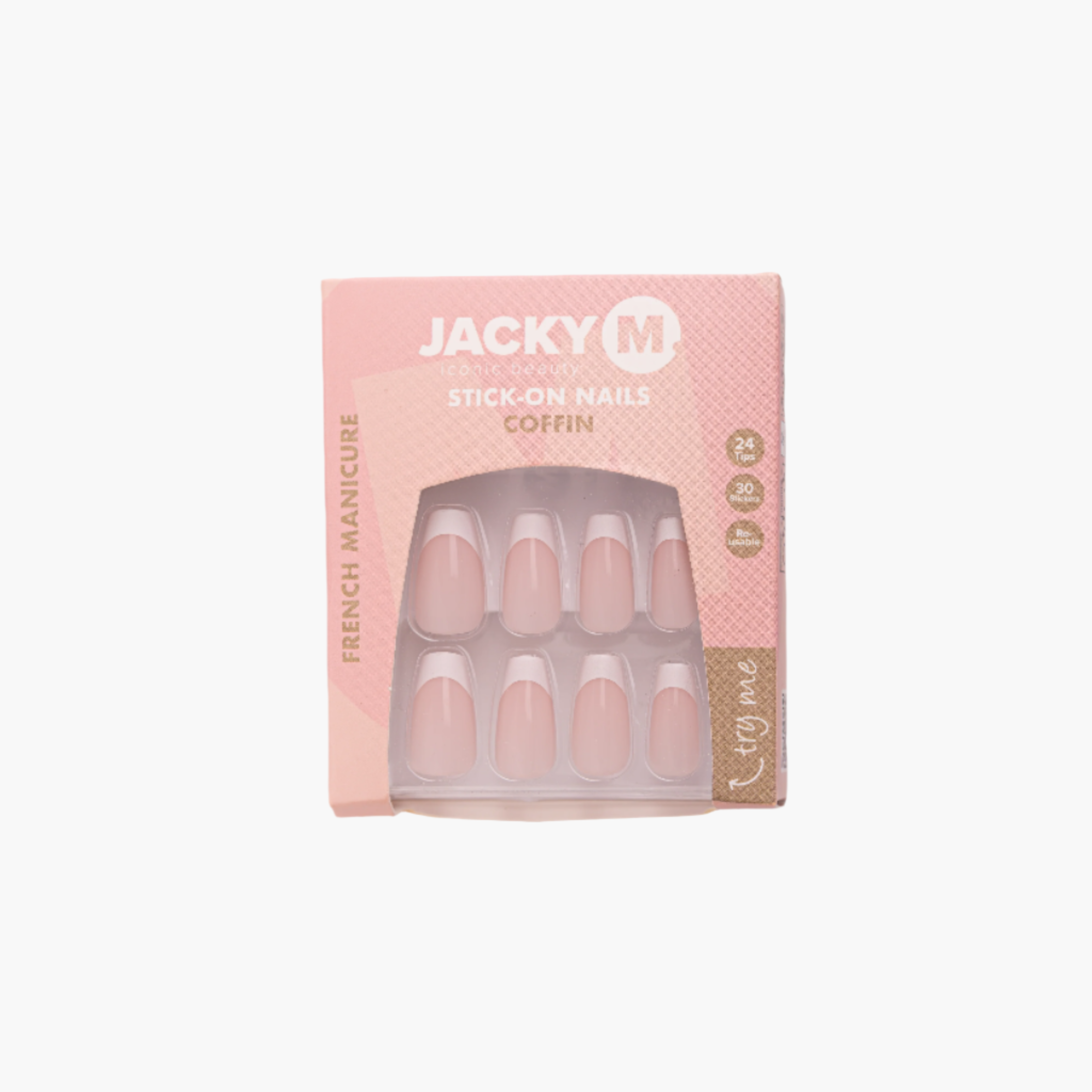 JACKY M. Stick-on Nails Coffin French Manicure 24pcs