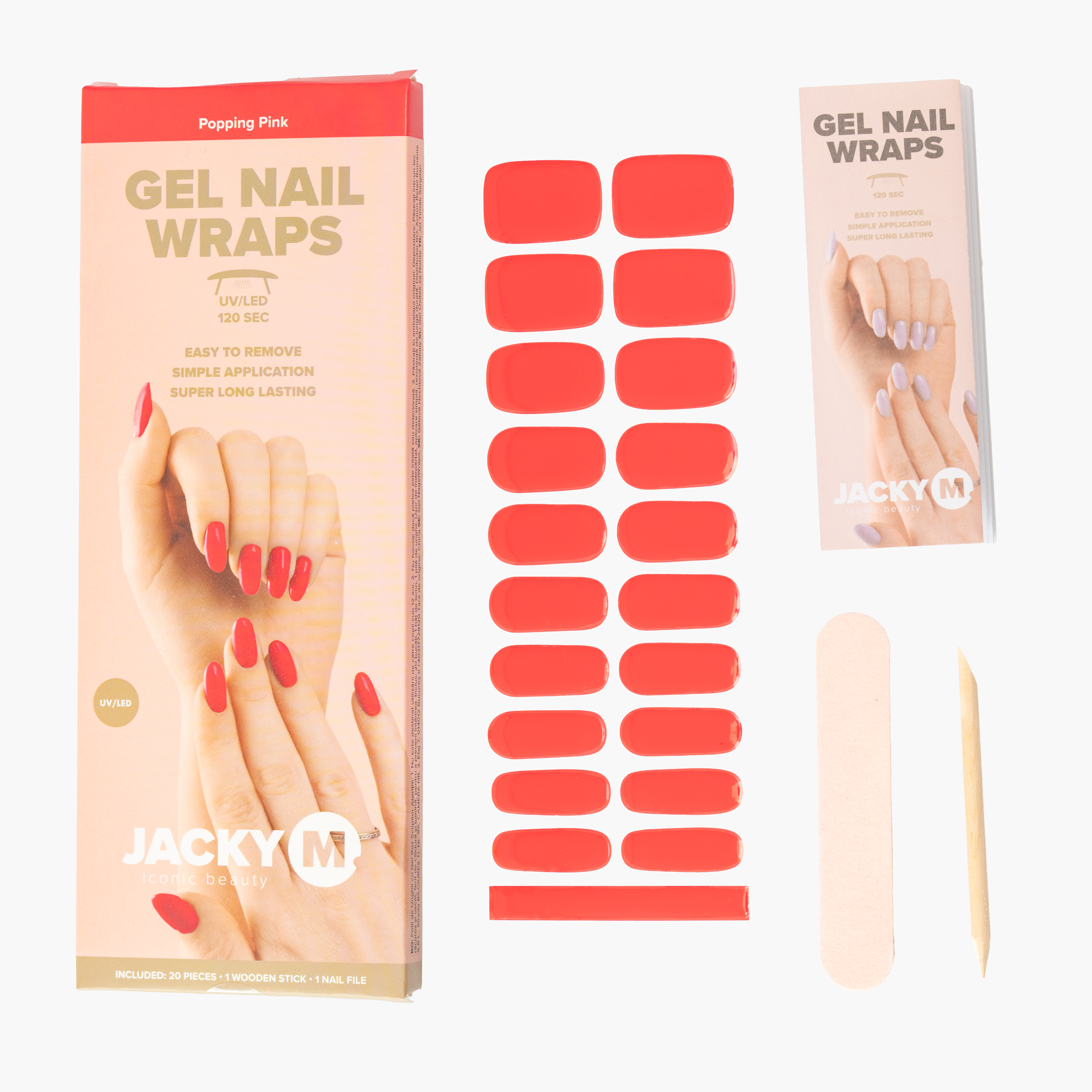 JACKY M. Gel Nail Wraps Popping Pink 20pcs
