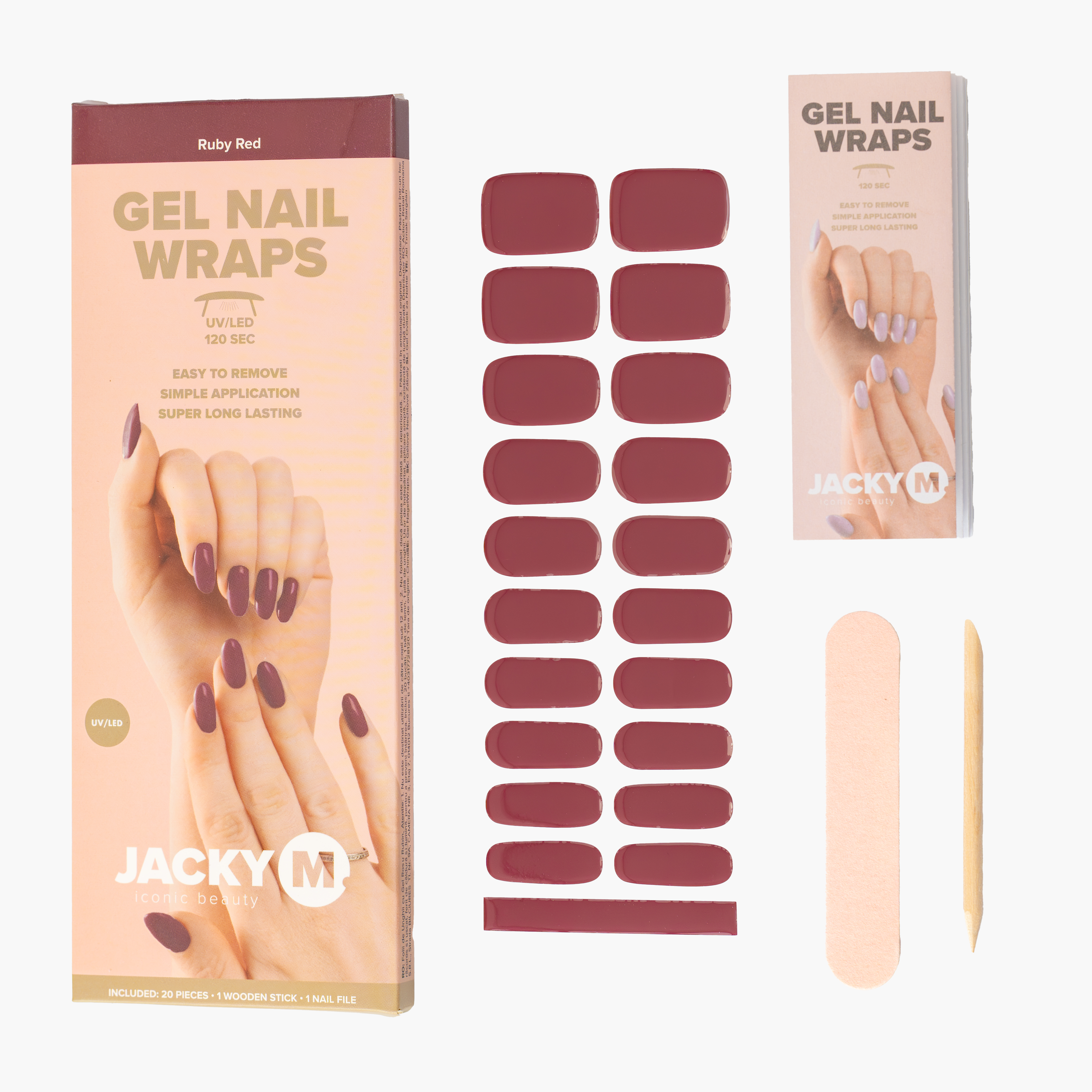 JACKY M. Gel Nail Wraps Ruby Red 20pcs